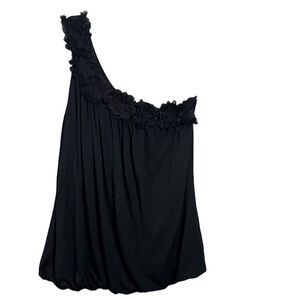 XXI One Shoulder Top Rosette Coquette Balletcore Bubble Hem Stretch Black Small